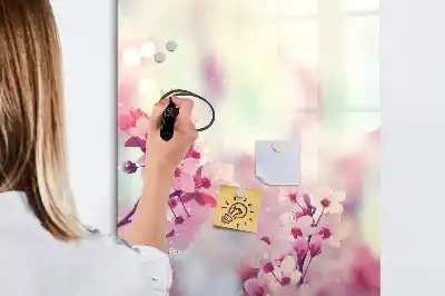 Pizarra magnética de cristal borrable con diseño de flores de primavera