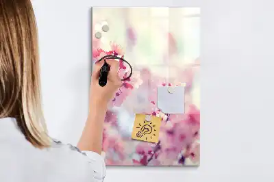 Pizarra magnética de cristal borrable con diseño de flores de primavera