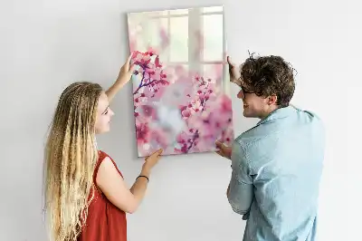 Pizarra magnética de cristal borrable con diseño de flores de primavera