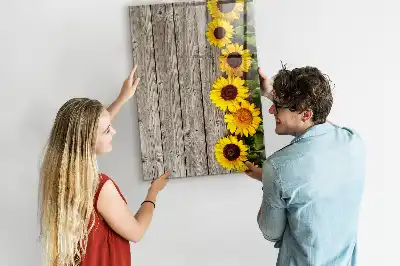 Pizarra magnética decorativa diseño de girasoles sobre madera con rotulador