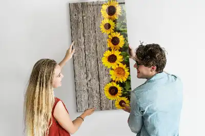Pizarra magnética decorativa diseño de girasoles sobre madera con rotulador