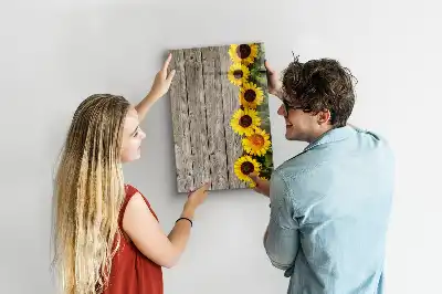 Pizarra magnética decorativa diseño de girasoles sobre madera con rotulador
