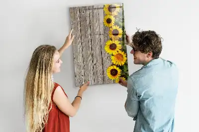 Pizarra magnética decorativa diseño de girasoles sobre madera con rotulador