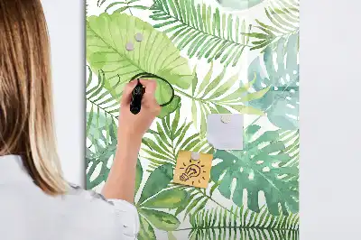 Pizarra magnética de cristal borrable con diseño de hojas en acuarela