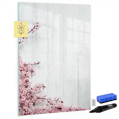 Pizarra magnética de cristal borrable diseño de flores sobre madera