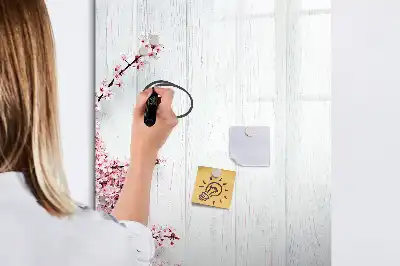 Pizarra magnética de cristal borrable diseño de flores sobre madera