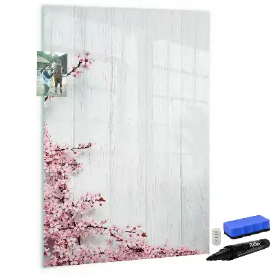 Pizarra magnética de cristal borrable diseño de flores sobre madera