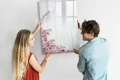 Pizarra magnética de cristal borrable diseño de flores sobre madera
