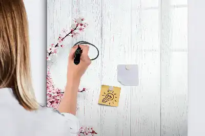 Pizarra magnética de cristal borrable diseño de flores sobre madera