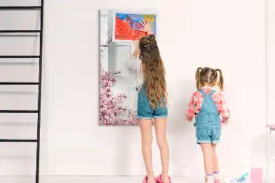 Pizarra magnética de cristal borrable diseño de flores sobre madera