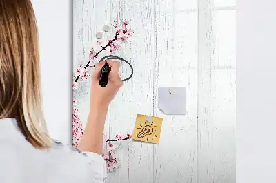 Pizarra magnética de cristal borrable diseño de flores sobre madera
