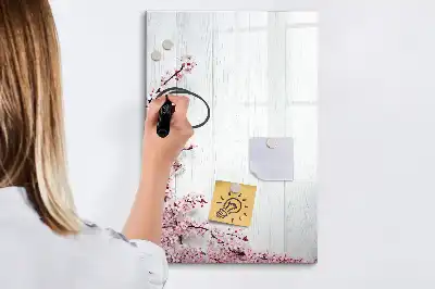 Pizarra magnética de cristal borrable diseño de flores sobre madera
