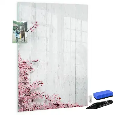 Pizarra magnética de cristal borrable diseño de flores sobre madera