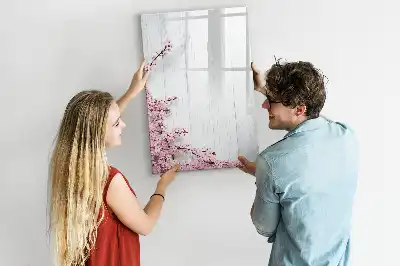 Pizarra magnética de cristal borrable diseño de flores sobre madera