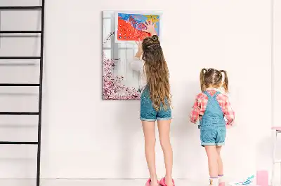 Pizarra magnética de cristal borrable diseño de flores sobre madera