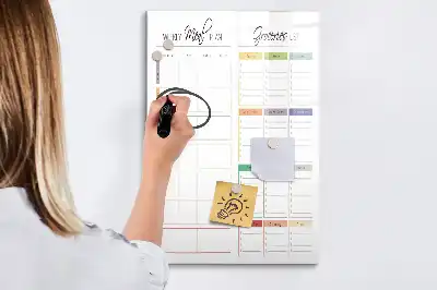 Pizarra magnética de cristal borrable de diseño semanal