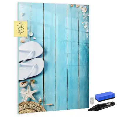 Pizarra magnética decorativa con rotulador diseño de tablas azules en la playa