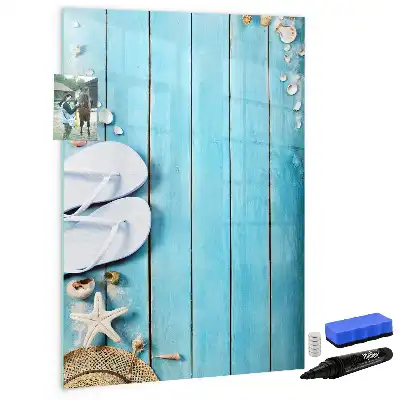 Pizarra magnética decorativa con rotulador diseño de tablas azules en la playa