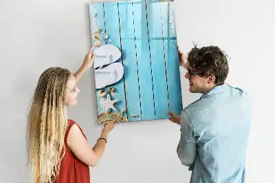 Pizarra magnética decorativa con rotulador diseño de tablas azules en la playa