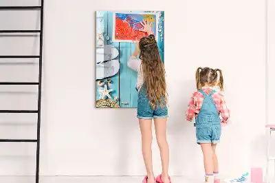 Pizarra magnética decorativa con rotulador diseño de tablas azules en la playa
