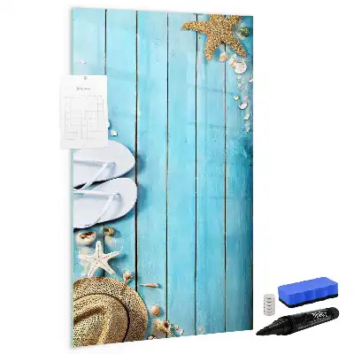Pizarra magnética decorativa con rotulador diseño de tablas azules en la playa