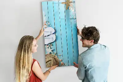 Pizarra magnética decorativa con rotulador diseño de tablas azules en la playa