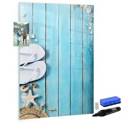 Pizarra magnética decorativa con rotulador diseño de tablas azules en la playa