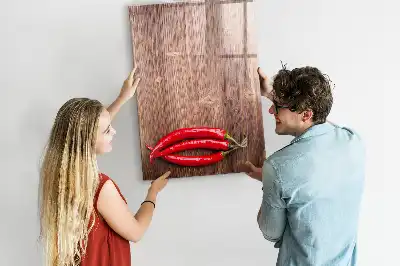 Pizarra magnética de cristal borrable con diseño de chiles sobre tabla de madera