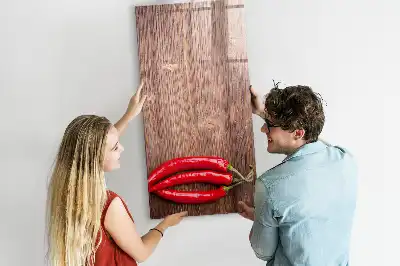 Pizarra magnética de cristal borrable con diseño de chiles sobre tabla de madera