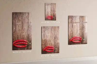 Pizarra magnética de cristal borrable con diseño de chiles sobre tabla de madera