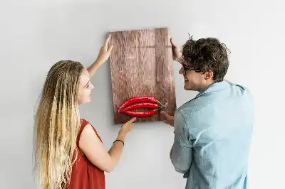 Pizarra magnética de cristal borrable con diseño de chiles sobre tabla de madera
