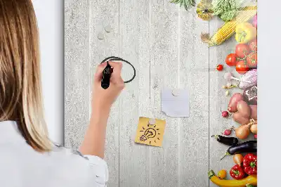 Pizarra magnética de cristal borrable con diseño de verduras sobre madera