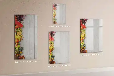 Pizarra magnética decorativa con diseño de verduras sobre madera y rotulador