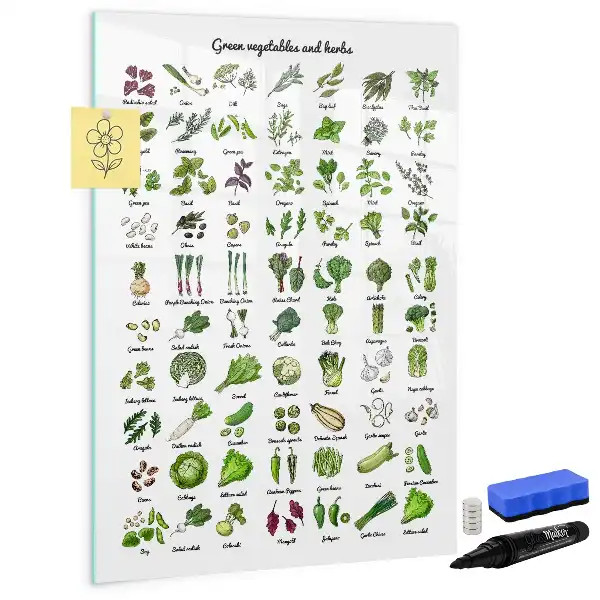 Pizarra magnética decorativa con rotulador diseño de verduras verdes
