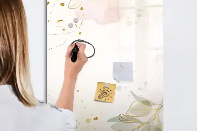 Pizarra magnética borrable de cristal con diseño de abstracción dorada de verduras