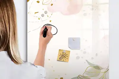 Pizarra magnética borrable de cristal con diseño de abstracción dorada de verduras
