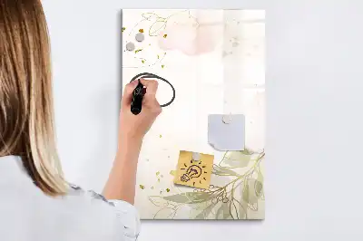 Pizarra magnética borrable de cristal con diseño de abstracción dorada de verduras