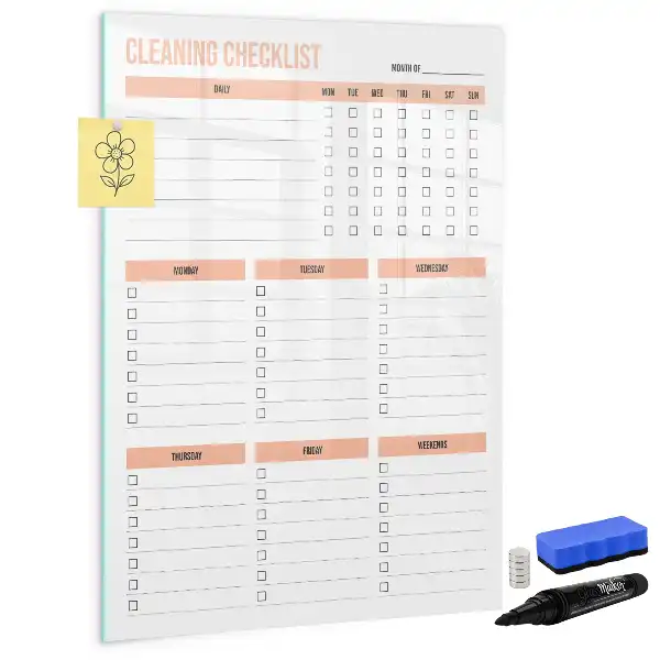 Pizarra magnética borrable de cristal para lista de limpieza