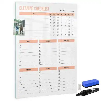 Pizarra magnética borrable de cristal para lista de limpieza