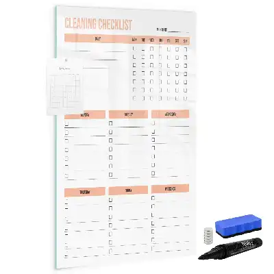 Pizarra magnética borrable de cristal para lista de limpieza