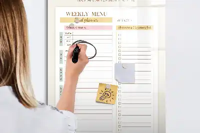 Pizarra magnética decorativa con rotulador diseño de menú semanal