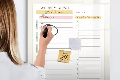 Pizarra magnética decorativa con rotulador diseño de menú semanal
