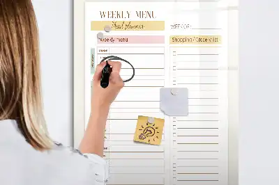 Pizarra magnética decorativa con rotulador diseño de menú semanal