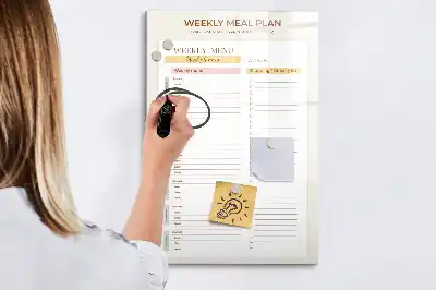 Pizarra magnética decorativa con rotulador diseño de menú semanal