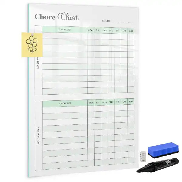 Pizarra magnética de cristal borrable tabla de organización para tareas del hogar