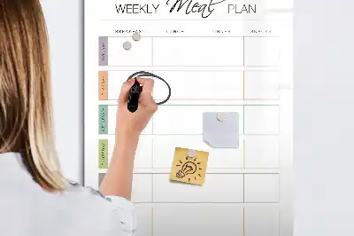 Pizarra magnética borrable de cristal con diseño de menú semanal