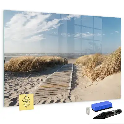 Pizarra borrable de cristal con imanes diseño de vista de la playa