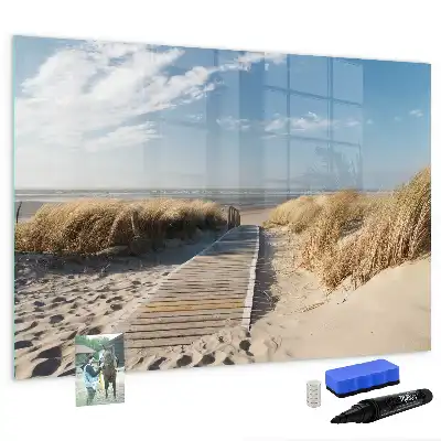 Pizarra borrable de cristal con imanes diseño de vista de la playa