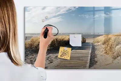 Pizarra borrable de cristal con imanes diseño de vista de la playa