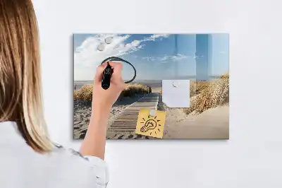 Pizarra borrable de cristal con imanes diseño de vista de la playa